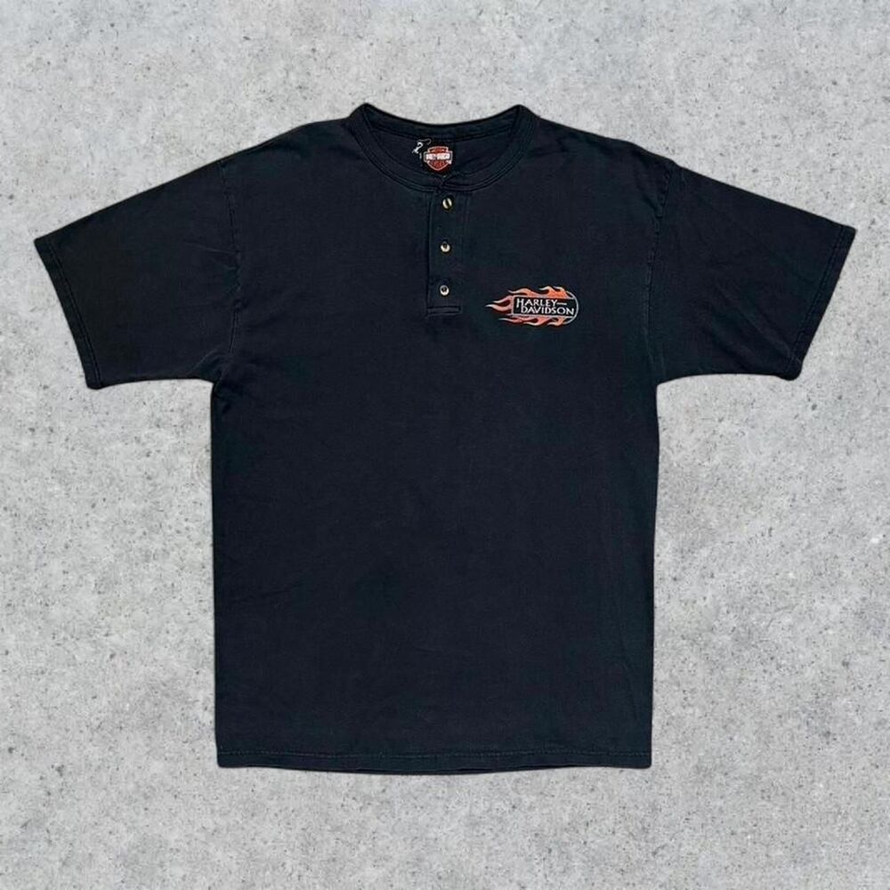 Vintage 90’s Harley Davidson Motorcycles Henley Style Flames T Shirt